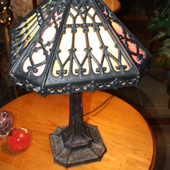 Old Metal and Slag Glass Lamp. - Lamps