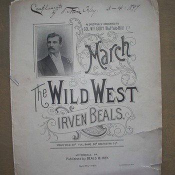 1896 Sheet Music - "Wild West" March - Dedicated to W F Cody - Buffalo Bill - Music