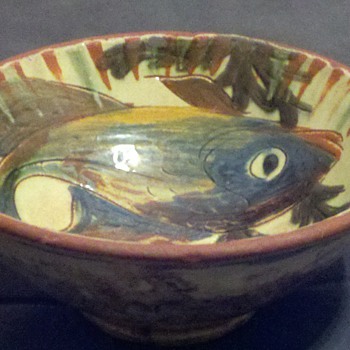 Tin glazed fish bowl with sig  - Art Pottery