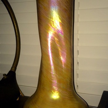 Monumental Rindskopf Striated Bronze Cased Iridescent Vase Height, 13"+ - Art Glass