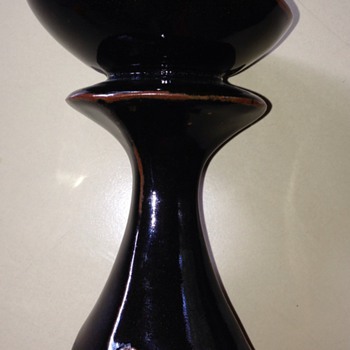 Tenmoku glazed candlestick holder - Art Pottery