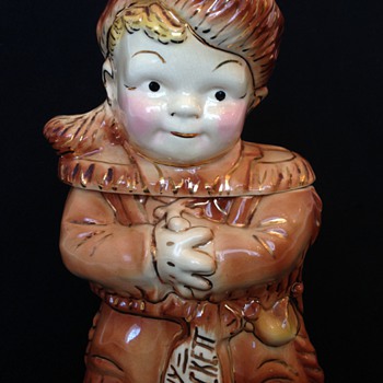 Old 1950's Young Davy Crockett Gold Trimmed Brush Cookie Jar - Kitchen