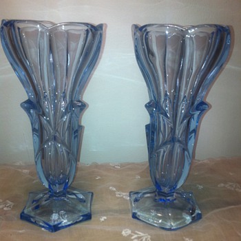 A pair of Vintage Blue Glass Vases 