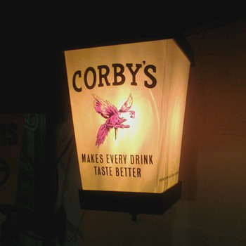 Corby's Whiskey Sign and Bottle