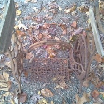 1917 yankee stadium chair and old sewing machine frame - Sewing