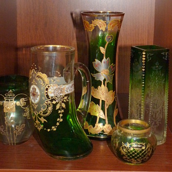 Funky Harrach (or Moser) clear to green mug - Art Glass