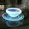 Fostoria Seascape Opalescent Condiment Bowl w/ Underplate & Ladle 1954-58'
