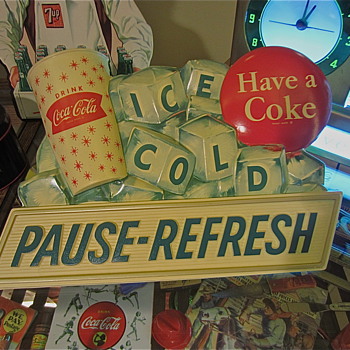 1960s PAUSE-REFRESH Coca Cola vacuform "ICE COLD" sign
