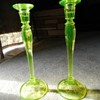 Fantastic Fenton 12" Vaseline Glass Candlesticks