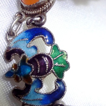 ANTIQUE CHINESE ENAMEL BAT BRACELET -- CHINA -- SILVER