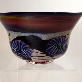 Studio Art Glass Bowl, 1997, unknown maker initials HS?