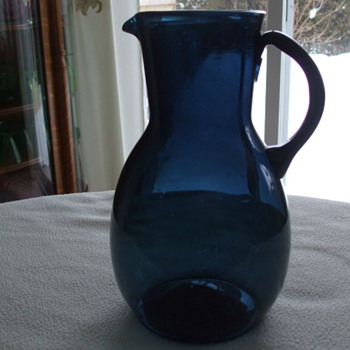 Large Blown Glass STIEGEL Blue PITCHER- Who Made It- and When?