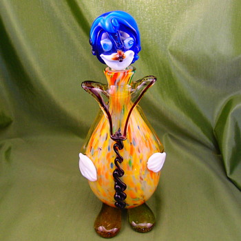 Yellow and blue clown decanter - Art Glass