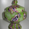 Czechoslovakia Glass coverd Candy Dish with unusual color combo by Kralik