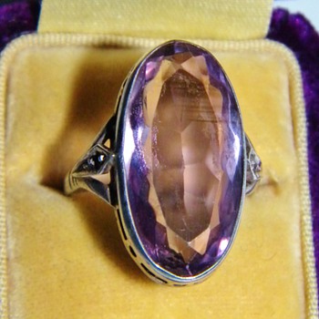 Antique Victorian Oval Pale Amethyst Sterling Ring 24mm x 12mm - Fine Jewelry