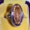 Antique Victorian Oval Pale Amethyst Sterling Ring 24mm x 12mm