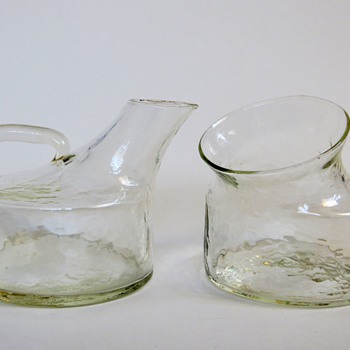 Vintage Mid Century Scandinavian Glass Sugar Bowl & Creamer, Great Design