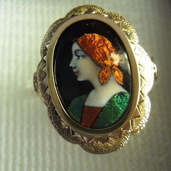 Art Deco Limoges Enameled 14 K Gold Ring - Fine Jewelry