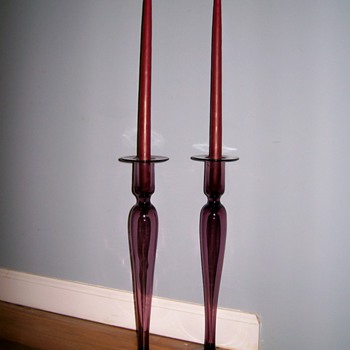 Vintage Venetian Glass Candlesticks - Art Glass
