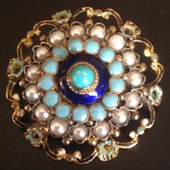 Austro-Hungarian Enamel Pin Brooch with Half Pearls - Fine Jewelry