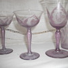 Lavender Crystal Stemware with pictures of deer, buildings and flowers