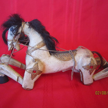 19th Century Wooden Hand Made Painted Marionette Puppet Horse