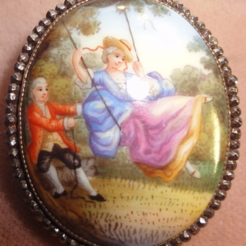 ANTIQUE GEORGIAN CUT STEEL PORCELAIN BROOCH C. 1820 (EARLY 19TH C) - Fine Jewelry