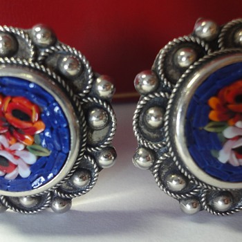 Mosaic Silver Rose Clip Earrings