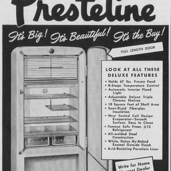 1950 Presteline Refrigerator Advertisement