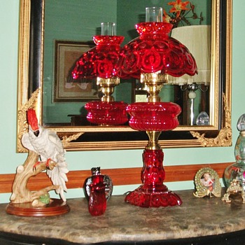 Ruby Red Glass Hurricane Lamp - Lamps