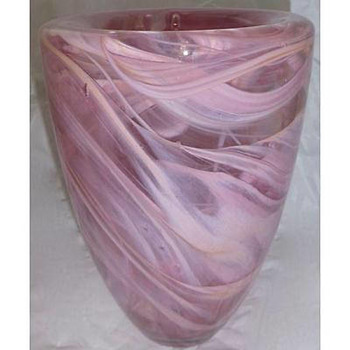 Kosta Boda Atoll Vase Pink and White Thick Glass Scandinavian - Art Glass