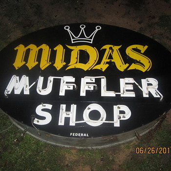 Double sided porcelain neon Midas muffler sign - Advertising