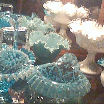 Group of Blue Fenton and Northwood - Art Glass