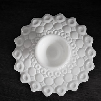Milk glass cake, cheese plate - Glassware