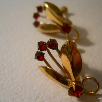 Red Stone GF Screw Back Earrings - Costume Jewelry