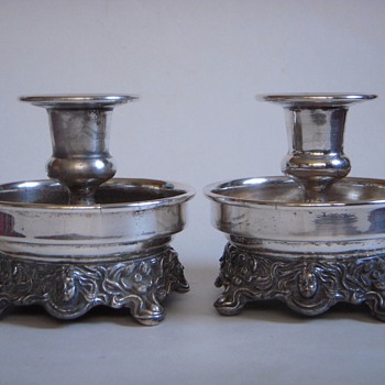 Silver Plate Candleholders w/Cast 'Classic' Art Nouveau Base~Unmarked