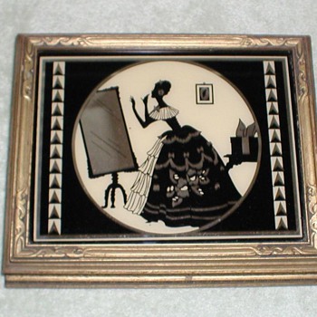 Jewelry Box with Painted Silhouette Mirror - Art Deco