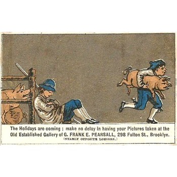 Two more odd 1880s Trade Cards for Frank Pearsall, Brooklyn Photographer - Advertising