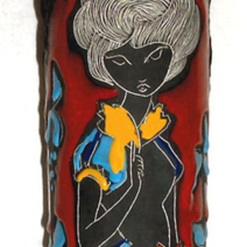 Italian Pottery Libertas Cylindrical Girl Vase - San Marino Pottery - Art Pottery