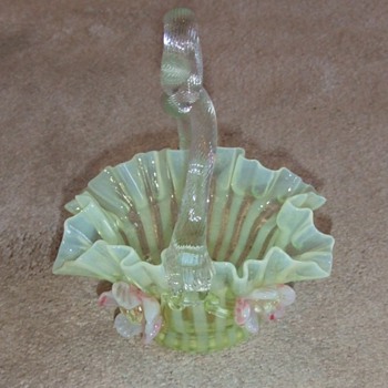 Kralik Art Glass Basket with applied flowers - Art Glass