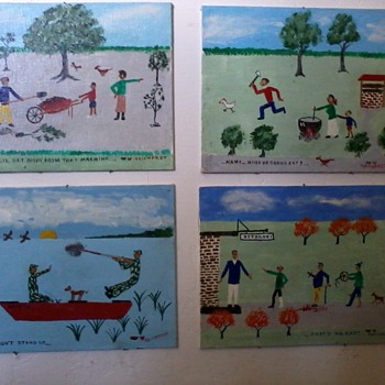 New Orleans "Primitives" paintings by William Reinhart, "Red Dog Series" - Folk Art