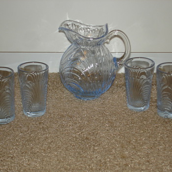 Tiny Depression Glass Pitcher and Glasses - Glassware