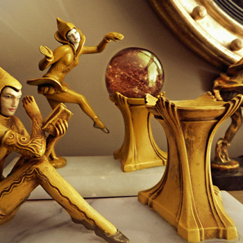 Bookend Lamp, "Contemplar" By Henri Fugere, C. 1927, Hersch Foundry - Art Deco