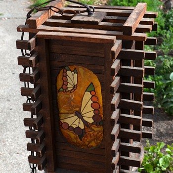 1970s Redwood and Stained Glass Hanging Lamp - Lamps