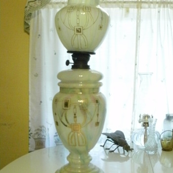 Intriguing 3 Part Blown Multi-Colored Glass Oil Lamp - Lamps