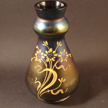 Bohemian Iridescent Enameled Vase - Art Glass