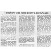 Telephony Was Rated Poorly A Century Ago
