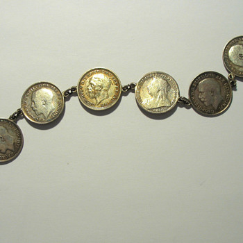 Very Nice Bracelet with Eight 3-Pence Coins - World Coins