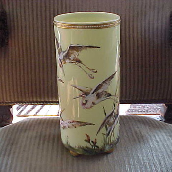 Victorian Hand-painted Custard Glass Vase - Art Glass