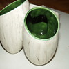 Vintage Art Pottery Triple Vase Wood Grain Glaze 